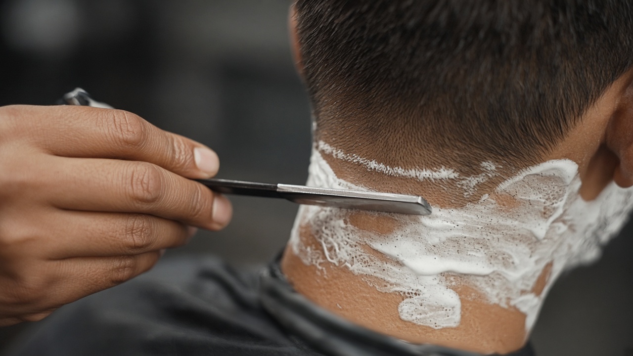 Style inspiration: a straight razor finishing a lathered neckline after a haircut