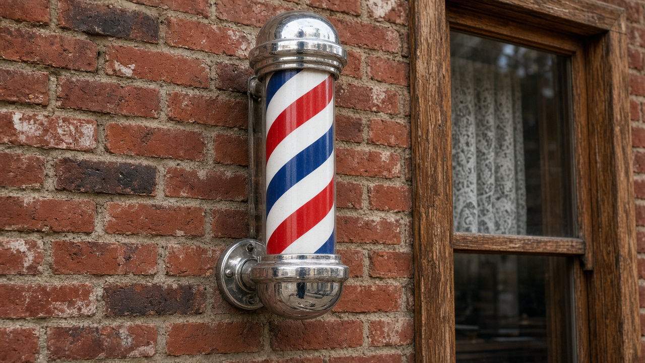 Style inspiration: a vintage spiral barber pole mounted on a brick wall