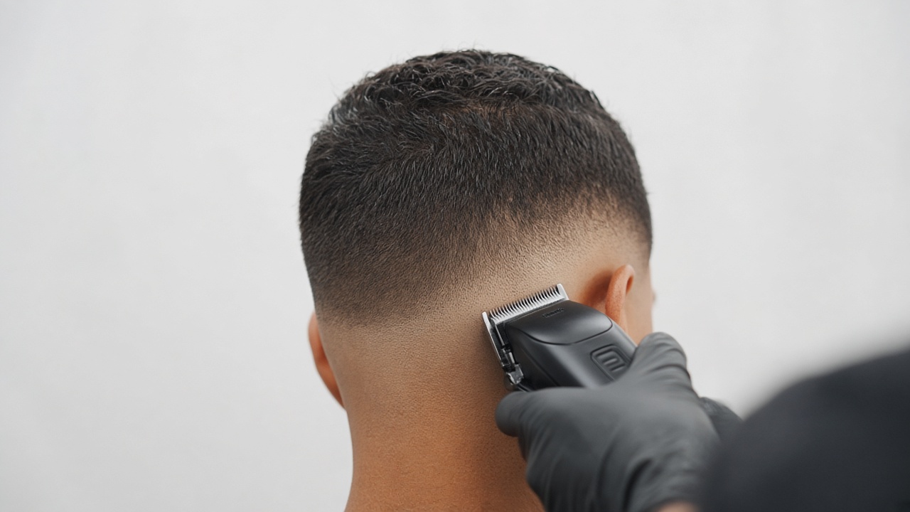 Clippers blending a smooth fade on the back of a client’s head